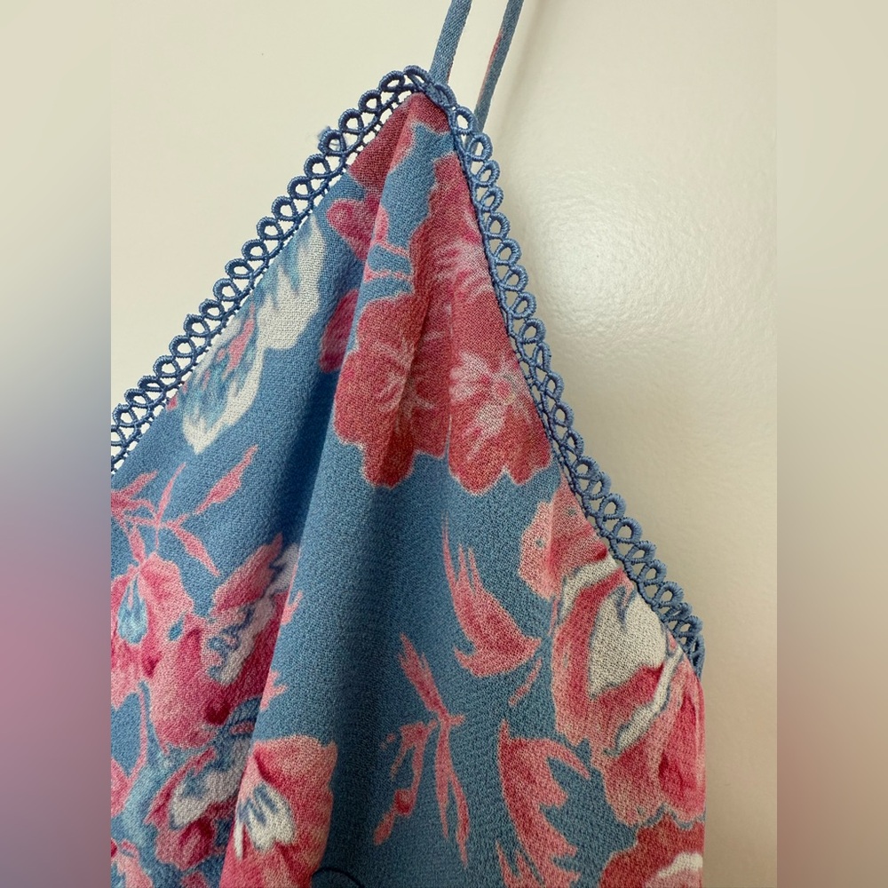 La Maison Talulah Dance & Romance Floral Ruffle Mini Dress Blue Pink Small - Picture 2 of 6